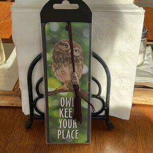 Owl Bookmark with Tassel - Green and Brown